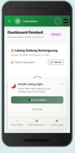 Dasboard aplikasi Lelang Agro
